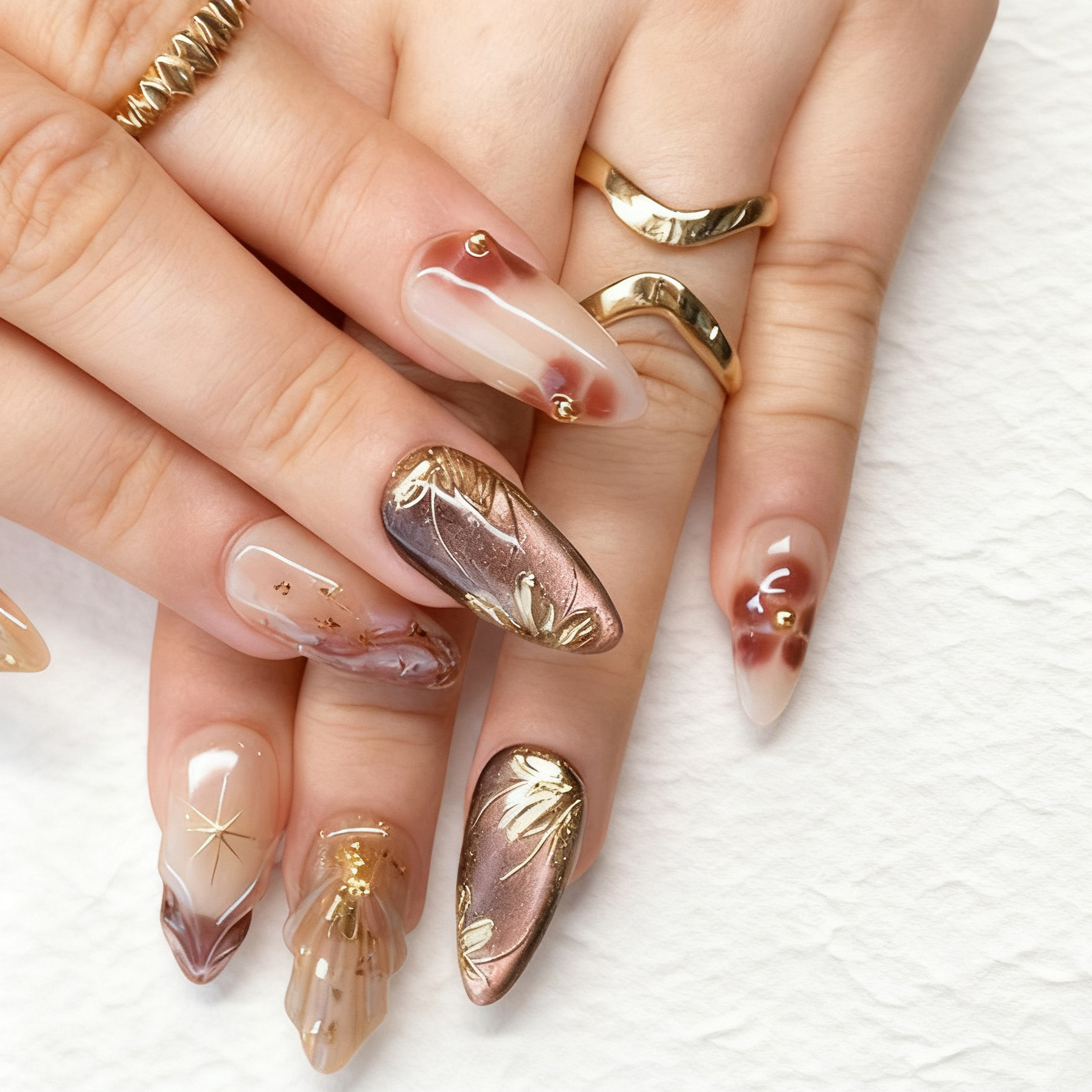 24pcs Flower False Nails Brown - Pressed Flower Art ulasan dan harga