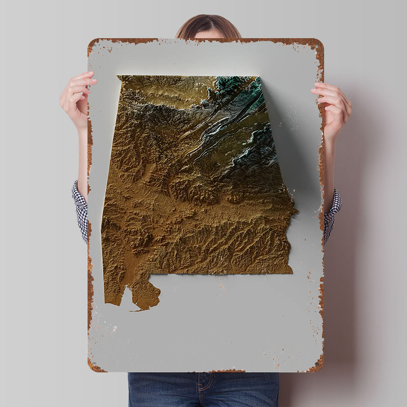 Alabama Topographic Map Metal  - Custom Map Poster ulasan dan harga