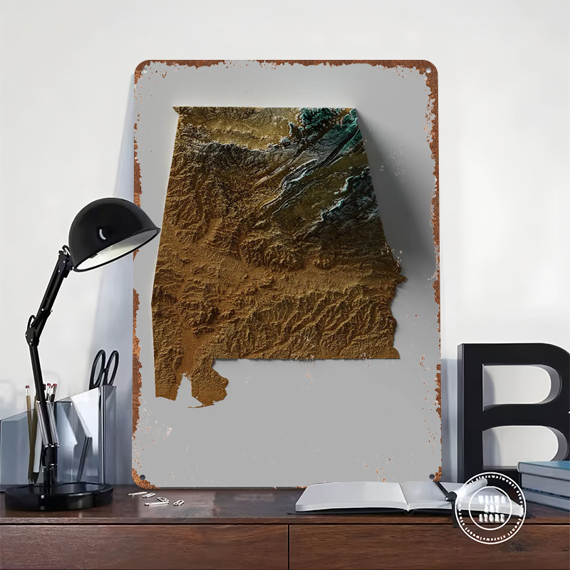 Alabama Topographic Map Metal  - Custom Map Poster ulasan dan harga