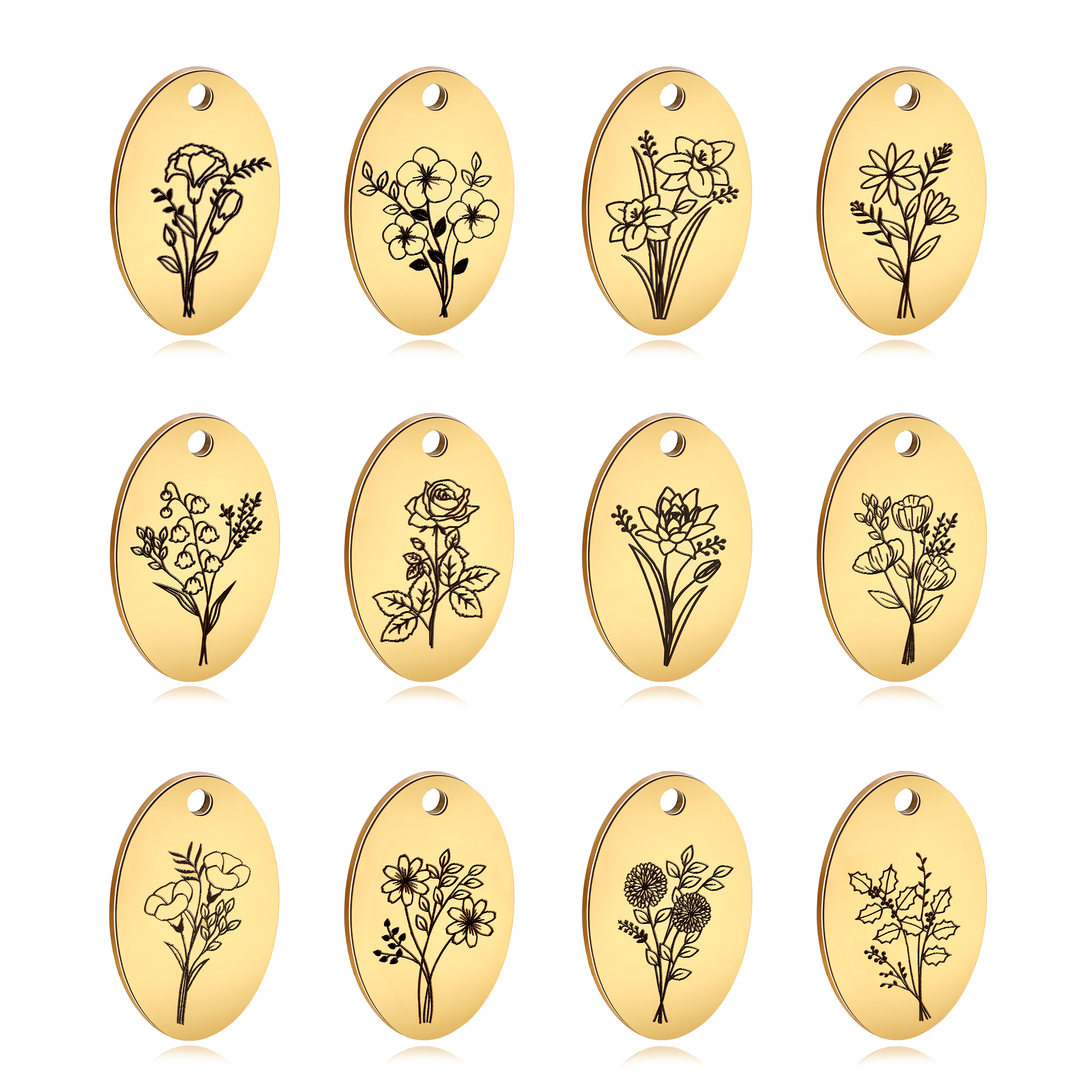 5Pcs Oval Birth Month Flower P - Birth Flower Necklace ulasan dan harga