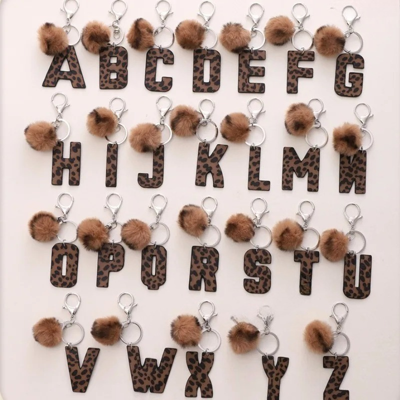 A-M Fashion Leopard Alphabet A - Monogram Keychain Leather ulasan dan harga