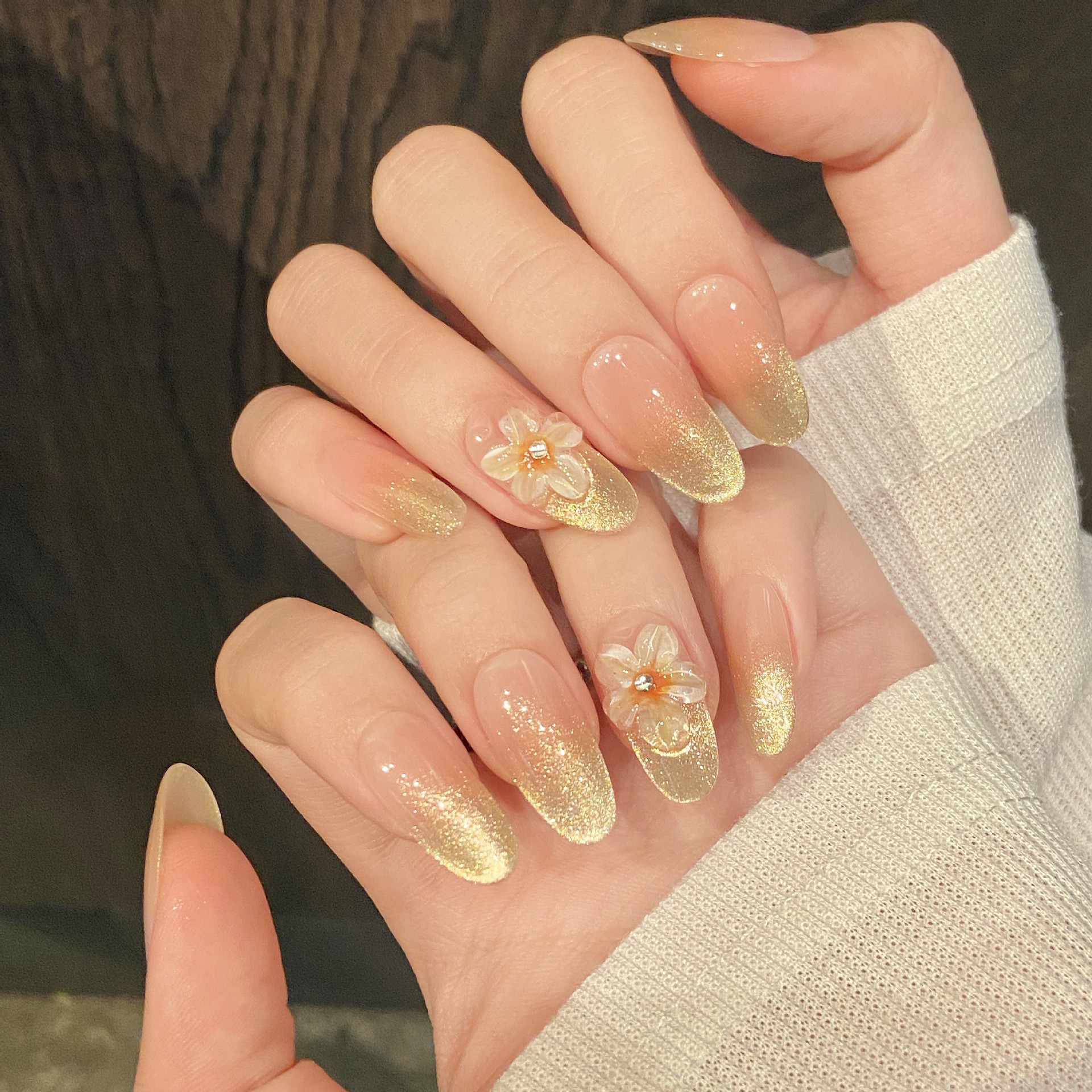 10pcs Handmade Press on Nails  - Pressed Flower Art ulasan dan harga