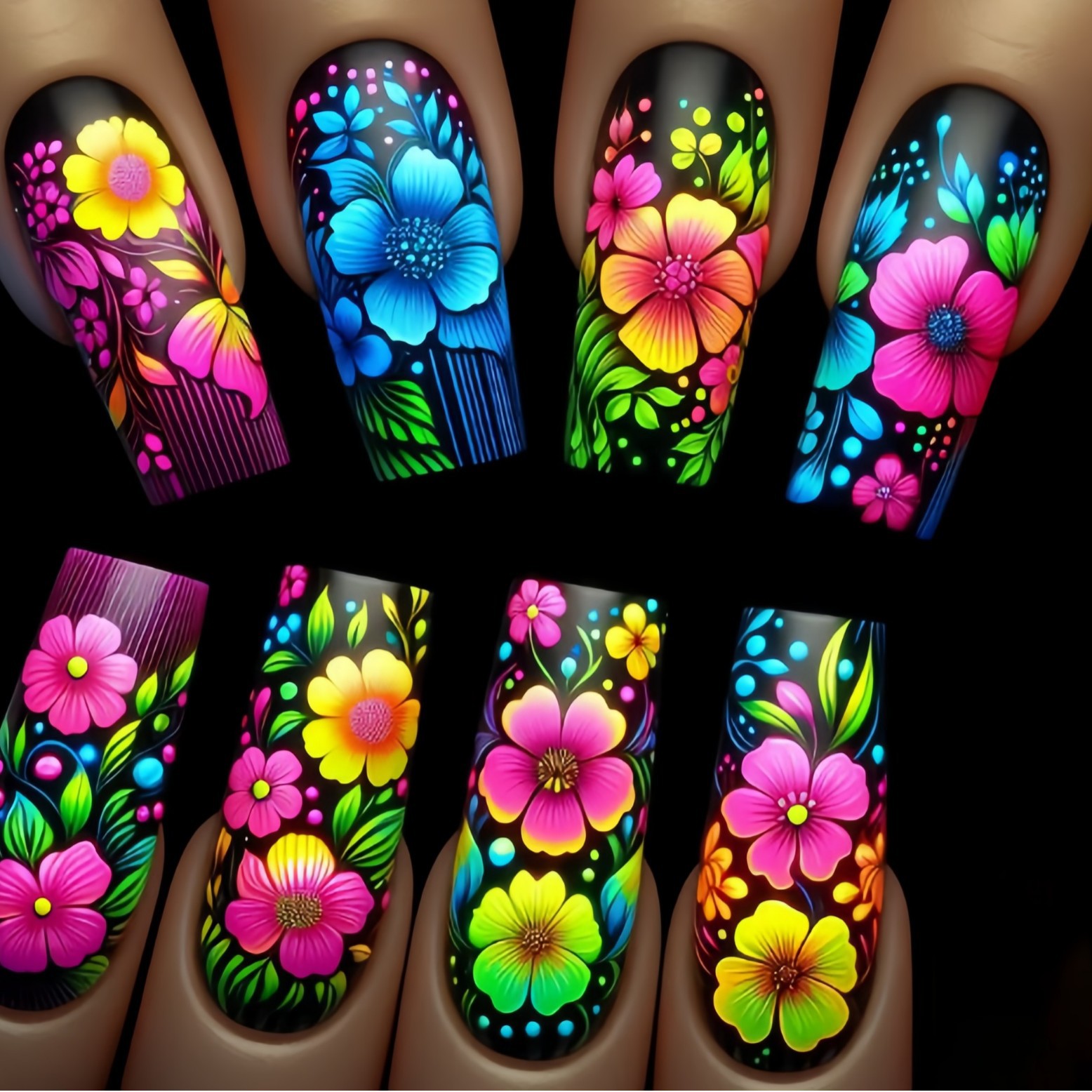 Medium long fake nails gradien - Pressed Flower Art ulasan dan harga