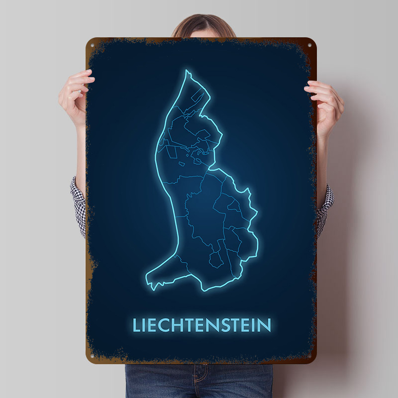 Liechtenstein Map Neon Blue Pr - Custom Map Poster ulasan dan harga