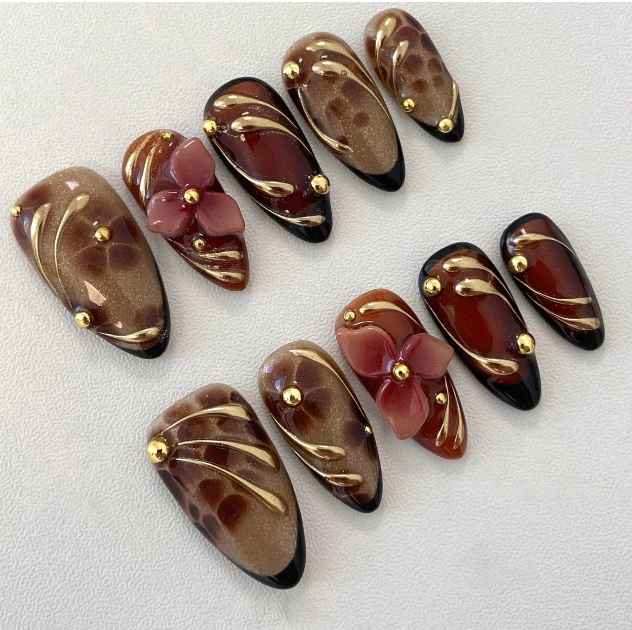 24pcs Leopard Print Brown Nail - Pressed Flower Art ulasan dan harga
