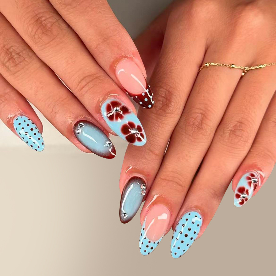 24pcs Leopard Print Brown Nail - Pressed Flower Art ulasan dan harga