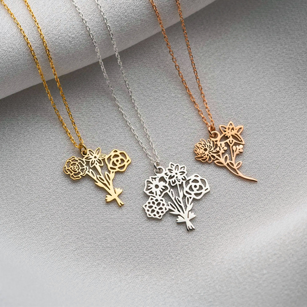 Personalized Birth Flower Bouq - Birth Flower Necklace ulasan dan harga