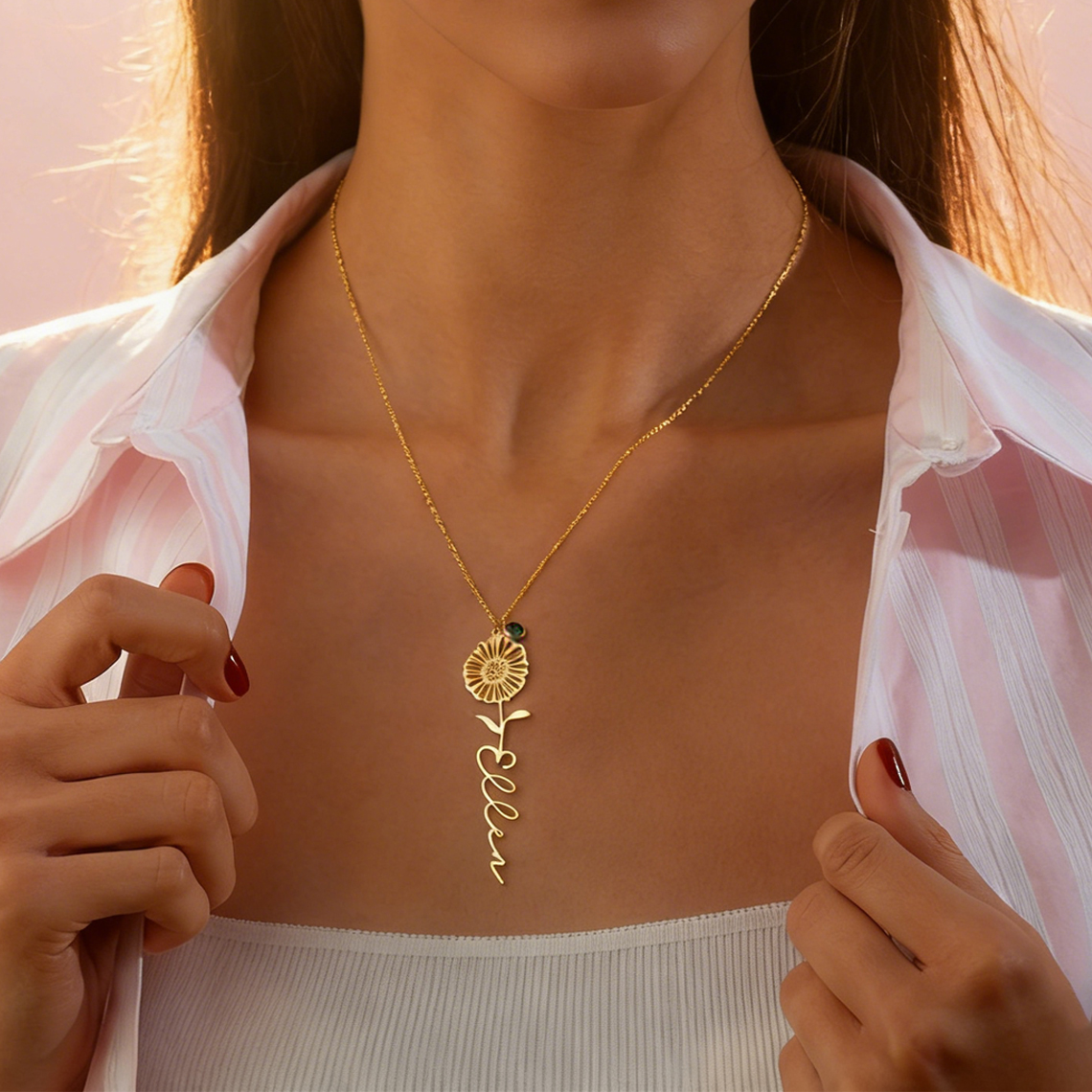 Customized Name Necklace with  - Birth Flower Necklace ulasan dan harga