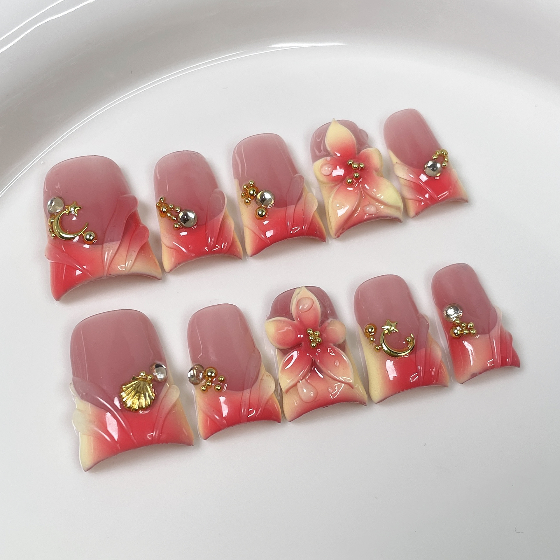 10pcs Ocean Style Fake Nails D - Pressed Flower Art ulasan dan harga