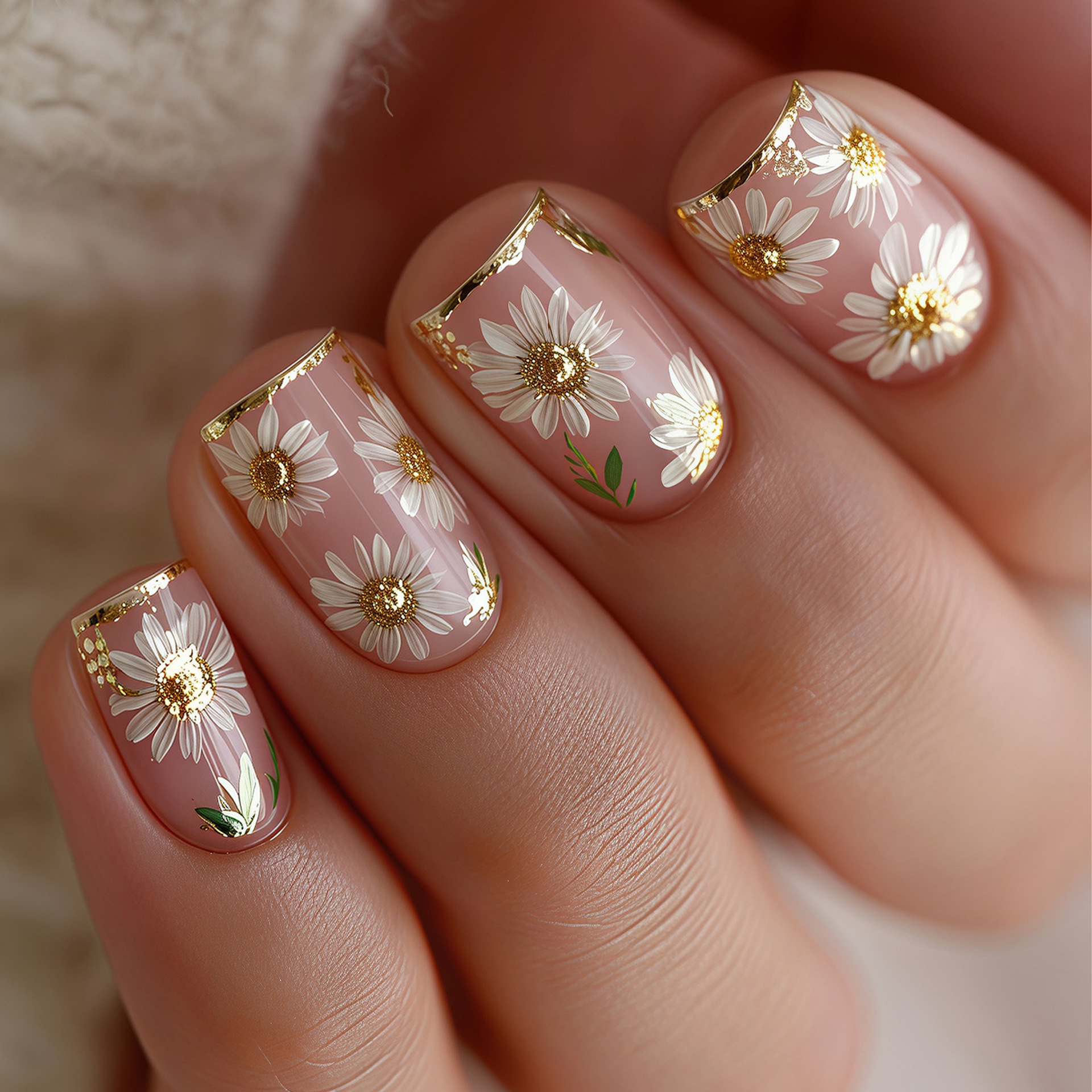 Short Square fake nails golden - Pressed Flower Art ulasan dan harga