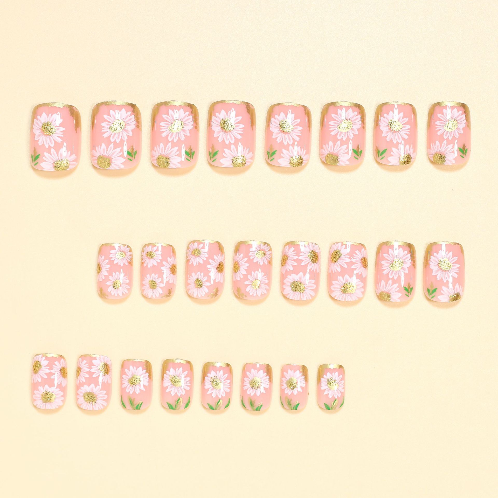 Short Square fake nails golden - Pressed Flower Art ulasan dan harga