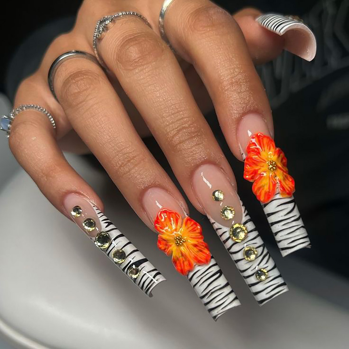 24pcs Flower Press on Nails Ar - Pressed Flower Art ulasan dan harga